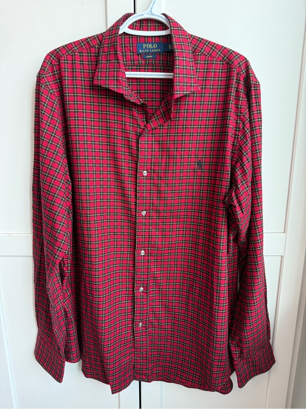 Polo Ralph Lauren Men’s XL Red Tartan Plaid Slim Fit 100% Cotton Button-Up Shirt